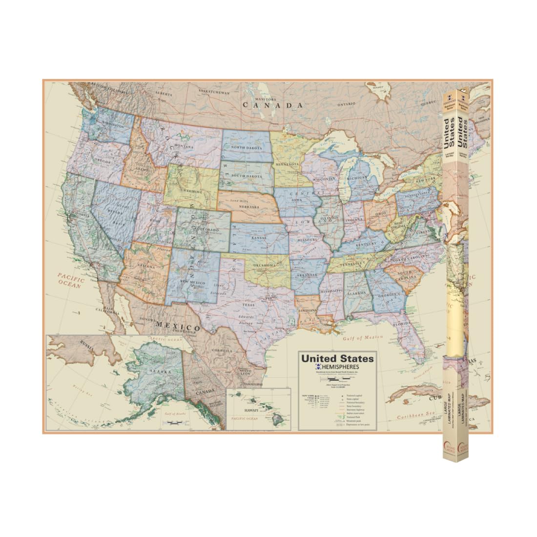 Waypoint Geographic Boardroom Series Usa Wall Map, Antique-Style Laminated World Map Poster, Educational Wall Art For Home, Clas