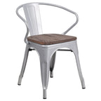 Flash Furniture Silver Metal Chair With Wood Seat And Arms