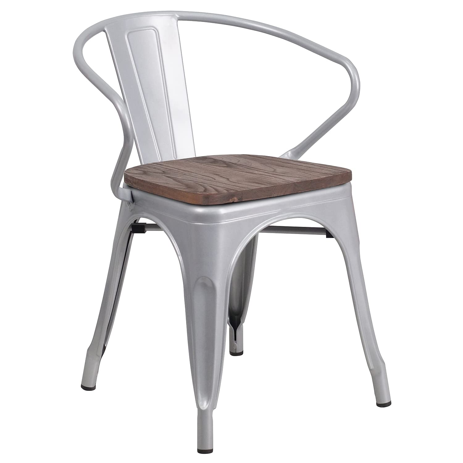 Flash Furniture Silver Metal Chair With Wood Seat And Arms