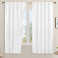 LAMIT White 100% Blackout Linen Curtains, 63 Inches Linen Textured Thermal Bedroom Curtains Back Tab and Rod Pocket Neutral Pane
