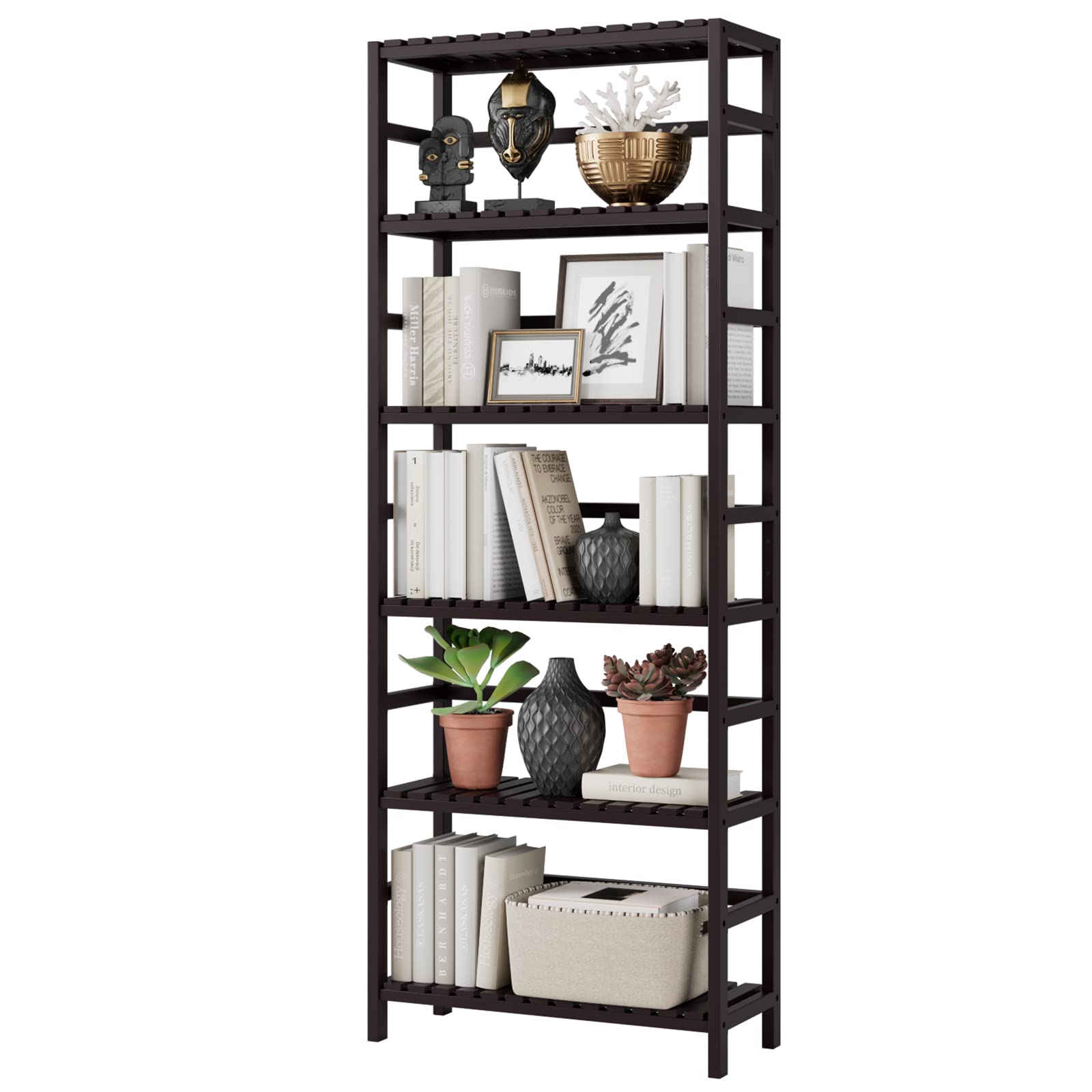 Bamjoy Bamboo Shelf, 6 Tier Bookshelf Adjustable Storage Shelves, Tall Shelving Unit Plant Stand, Storage Rack For Bathroom Home