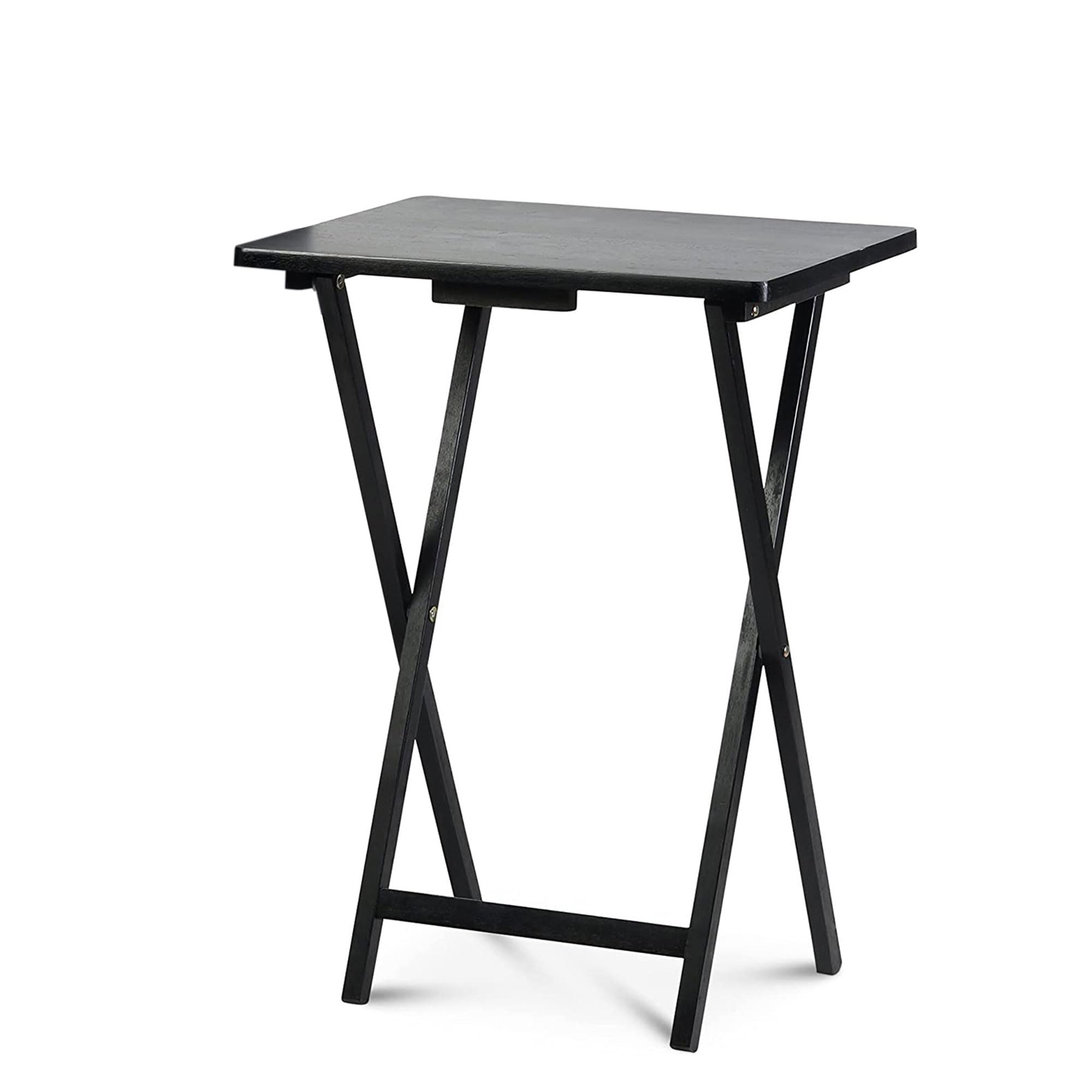 PJ Wood Multifunctional Rectangular Folding and Collapsible Solid Wood TV Tray Snack Tables with Compact Storage Rack, Set of 5,