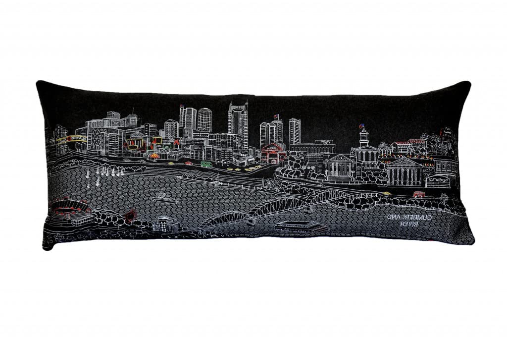 HomeRoots Grey 35' Black Nashville Nighttime Skyline Lumbar Decorative Pillow