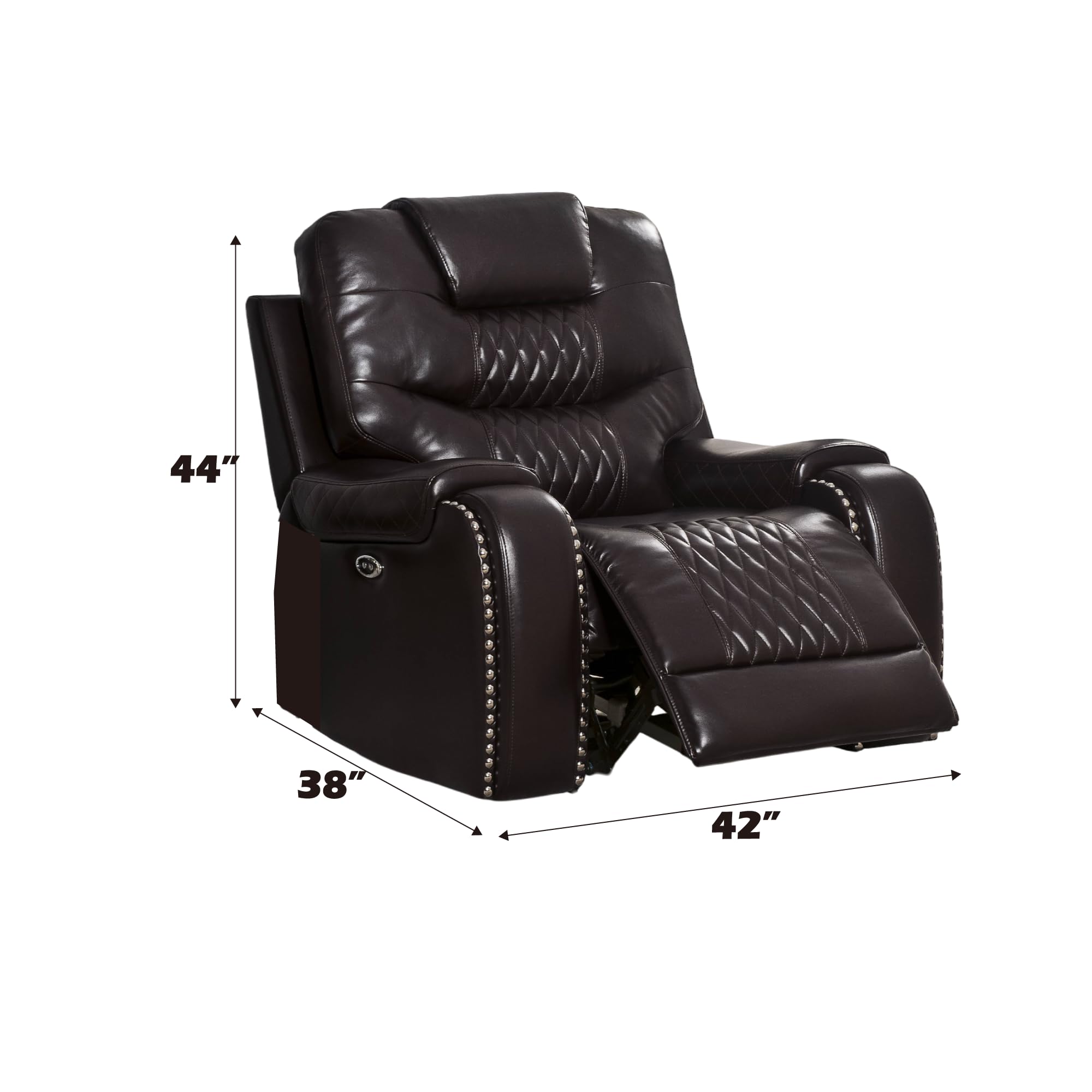 Acme Braylon Faux Leather Tufted Power Motion Recliner In Brown