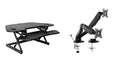 Rocelco 46" Height Adjustable Corner Standing Desk Converter with AC Outlet USB Charger and Dual Monitor Arm Mount - Stand Up Tabletop Riser Workstation - Keyboard Tray - Black (R CADRB-46-ACUSB-MA2)