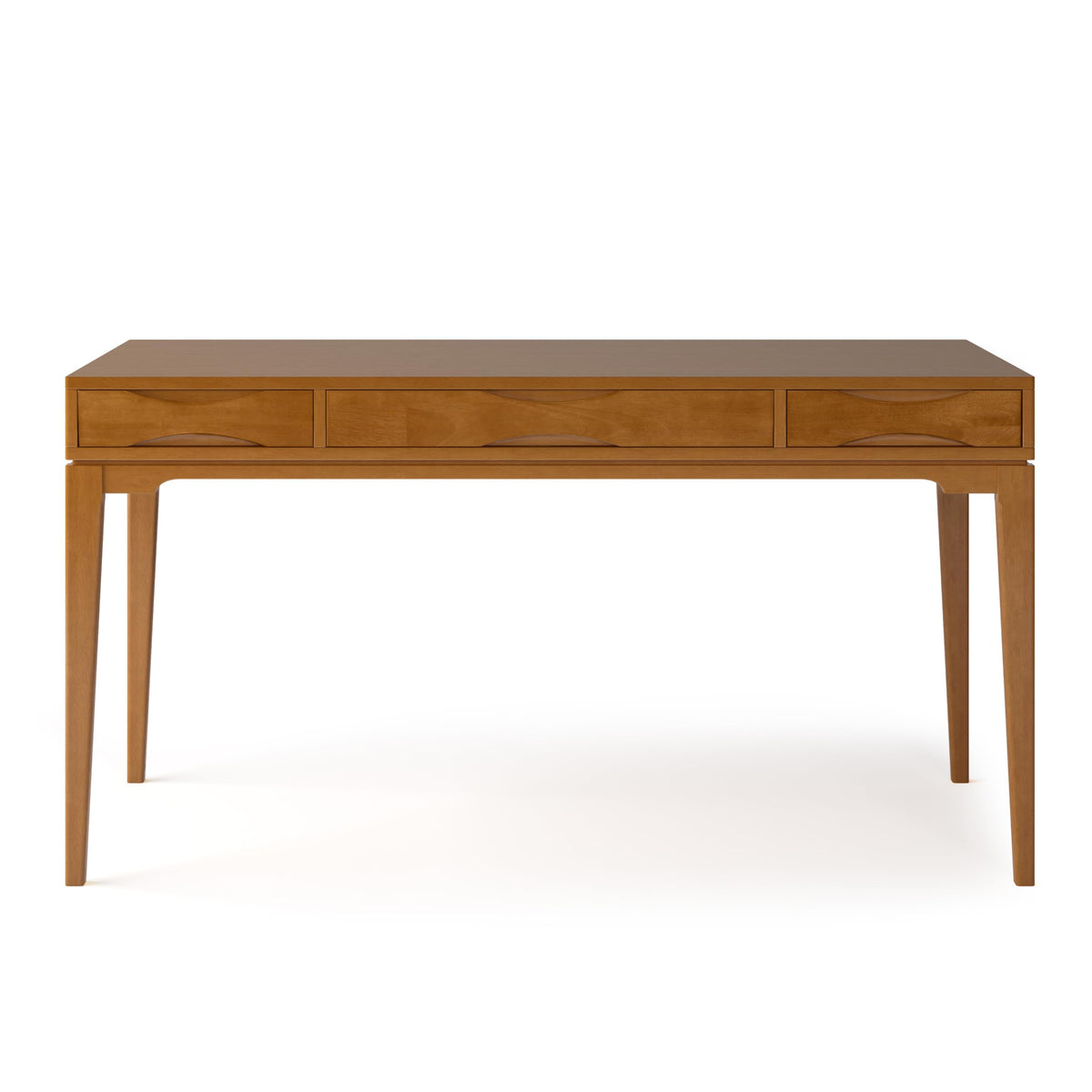 SIMPLIHOME Harper SOLID WOOD Mid Century Modern 60 inch Wide Home Office Desk, Writing Table, Workstation, Study Table Furniture in Light Golden Brown with 2 Drawers