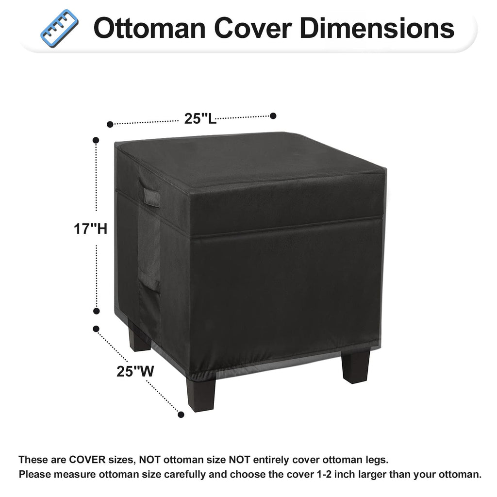Outdoorlines Outdoor Waterproof Patio Ottoman Covers - Square Uv-Proof Patio Side Table Cover Windproof Heavy-Duty Furniture Covering Protector 25L X 25W X 17H Inch, Black