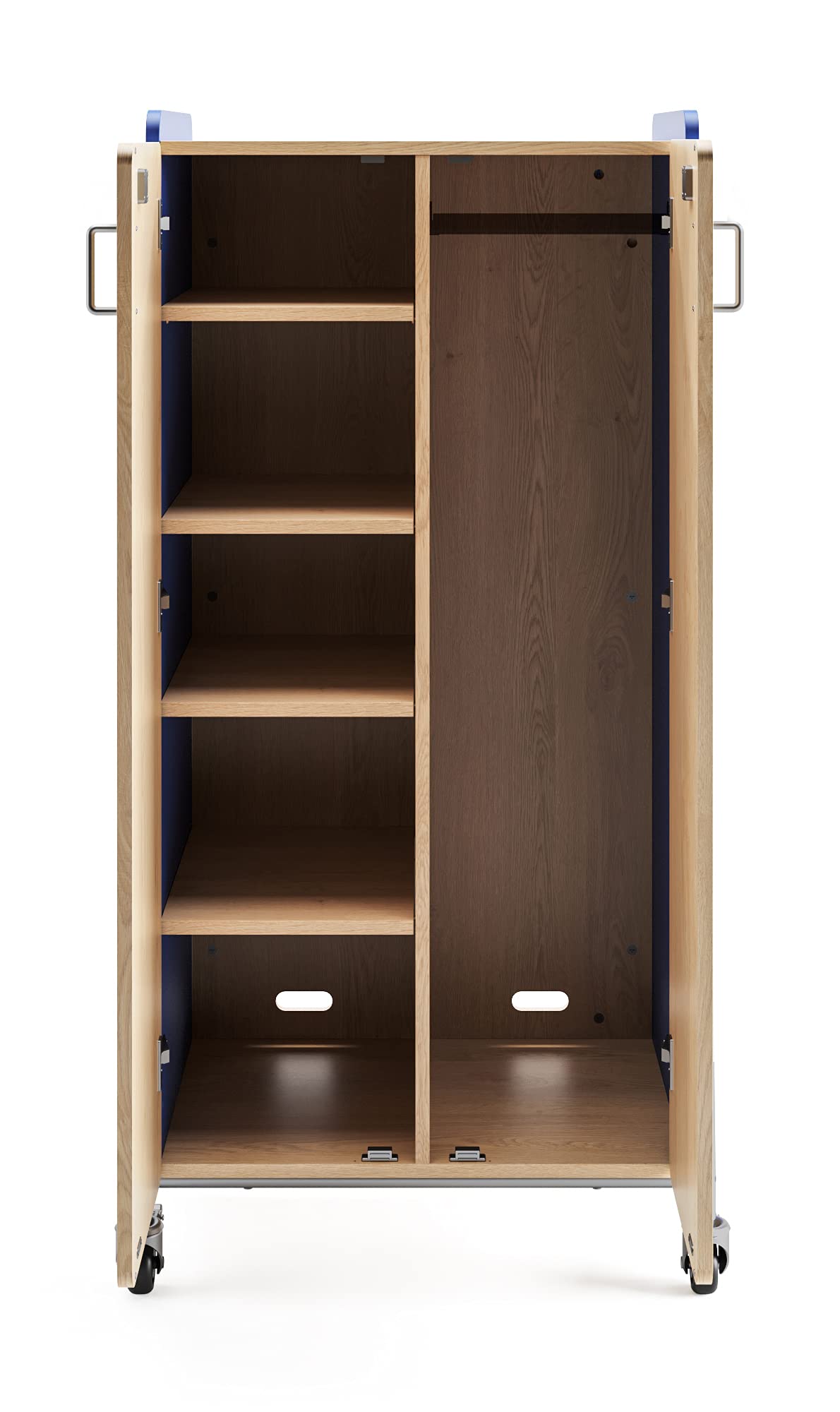 Safco Products 3925SBU Whiffle Typical 5, Double Column 4-Shelf and Wardrobe Bar Rolling Storage Cart with Magnetic Dry-Erase Back, 60" H, Tall, Spectrum Blue