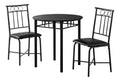 Monarch Specialties 1013 Dining Table, 3pcs Set, Small, 30 Round, Kitchen, Metal, Laminate, Black, Contemporary, Modern Set-3Pcs