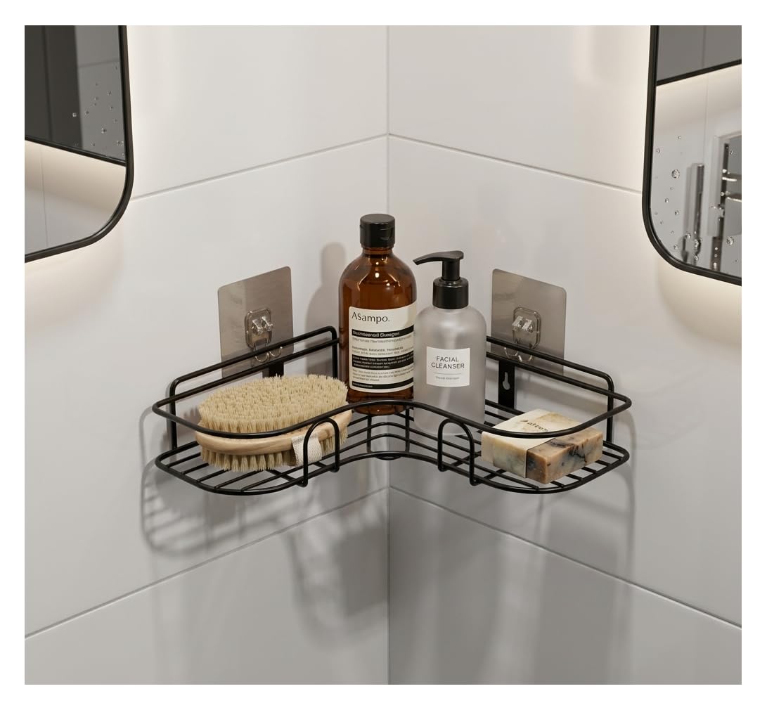 Clinton Corner Shelf Rack, Wall Mounted, No Drilling, Self Adhesive, Rustproof, Storage Organiser For Bathroom & Kitchen (Set Of