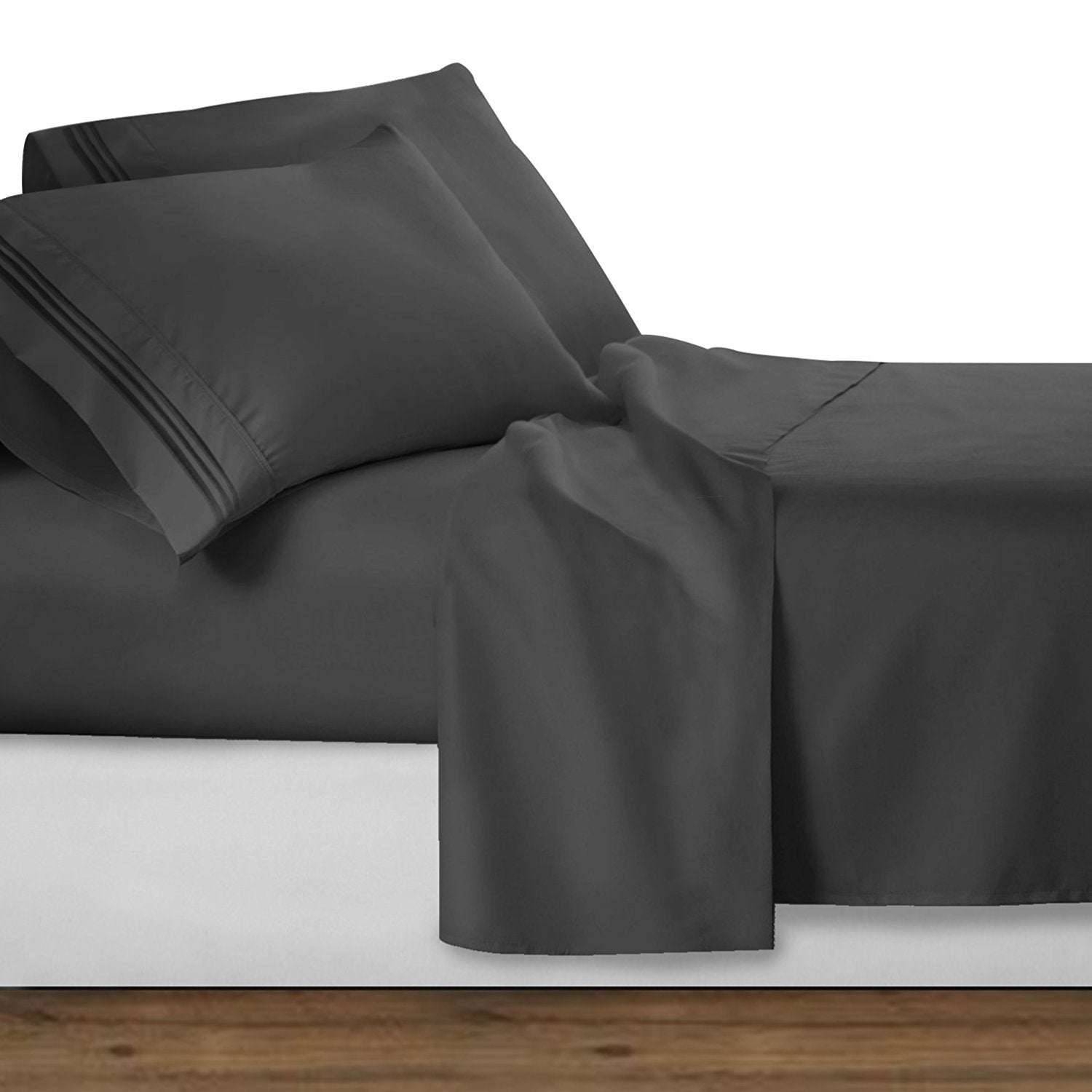Clara Clark Premier 1800 Collection Full 4Pc Microfiber Bed Linen Set, Charcoal Gray, Deep Pocket Sheets
