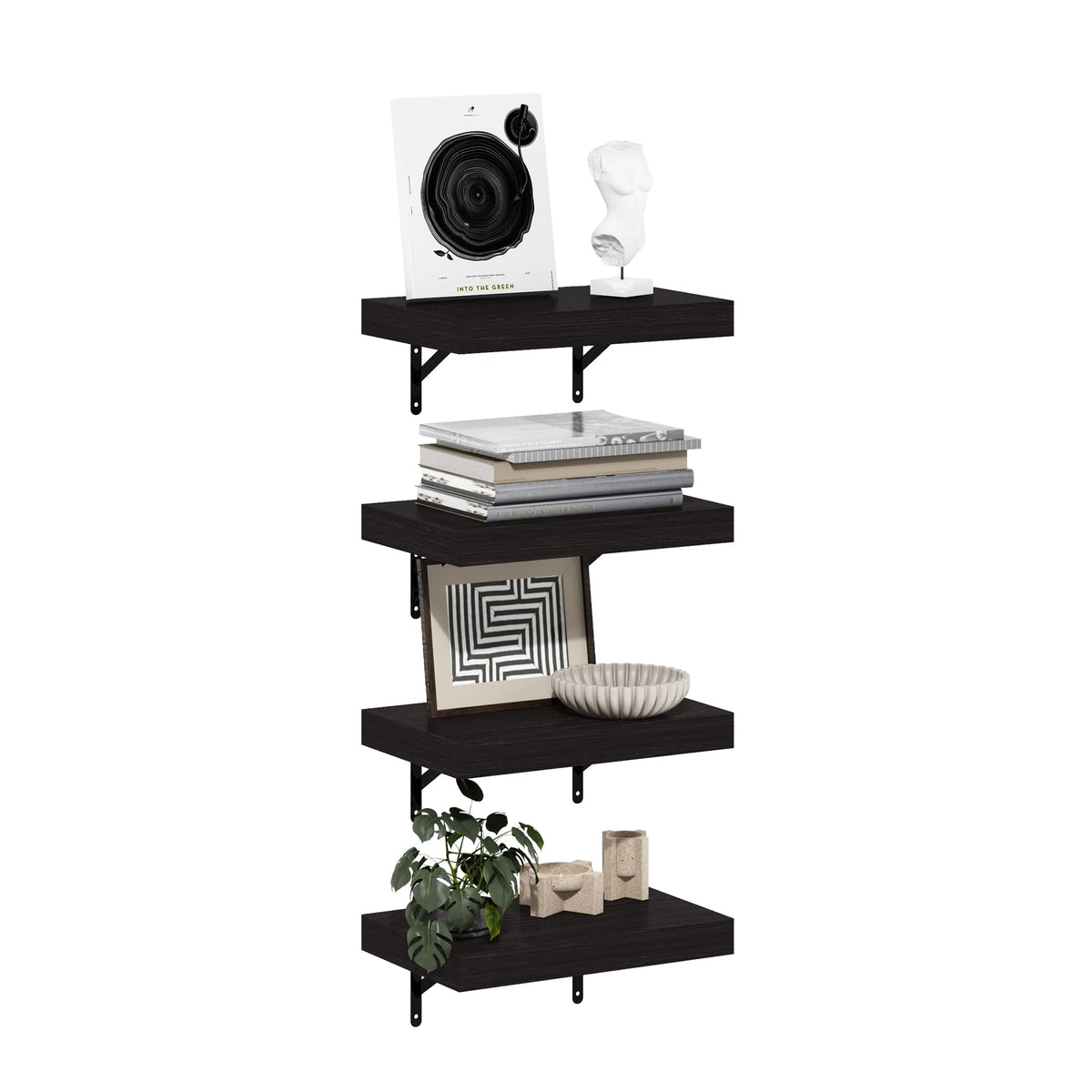 Furinno Tanna 15-Inch Wall Mounted Floating Display Shelves, Tobacco Oak, Set of 4
