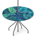 Bardic Summer Palm Tree Leaves Round Outdoor Fitted Tablecloth with Umbrella Hole Zipper, Tropical Leaf Elastic Edged Table Clot