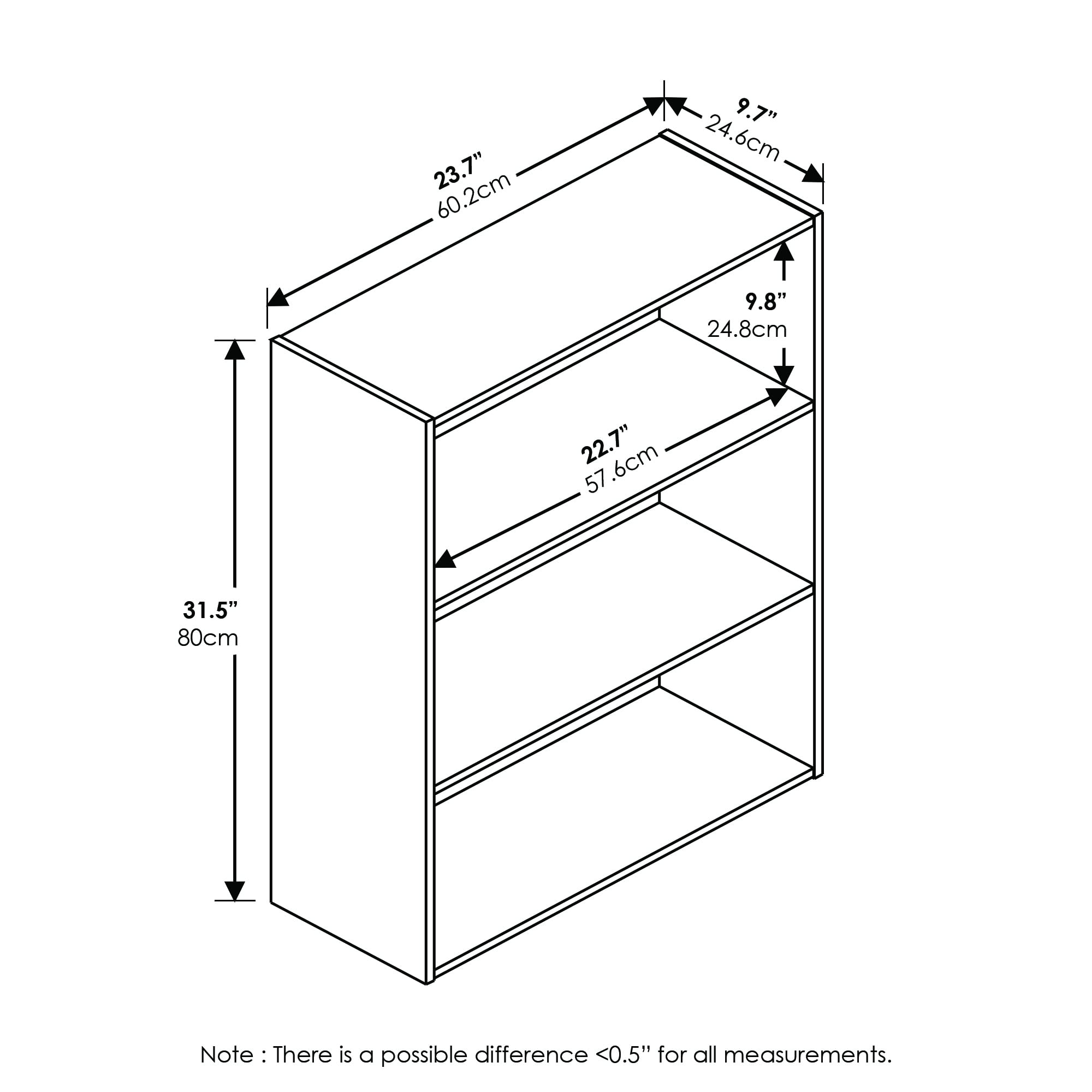 Furinno Pasir 3-Tier Open Shelf Bookcase, Blackwood