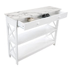 Convenience Concepts Oxford 1 Drawer Console Table With Shelves, White Faux Marble/White