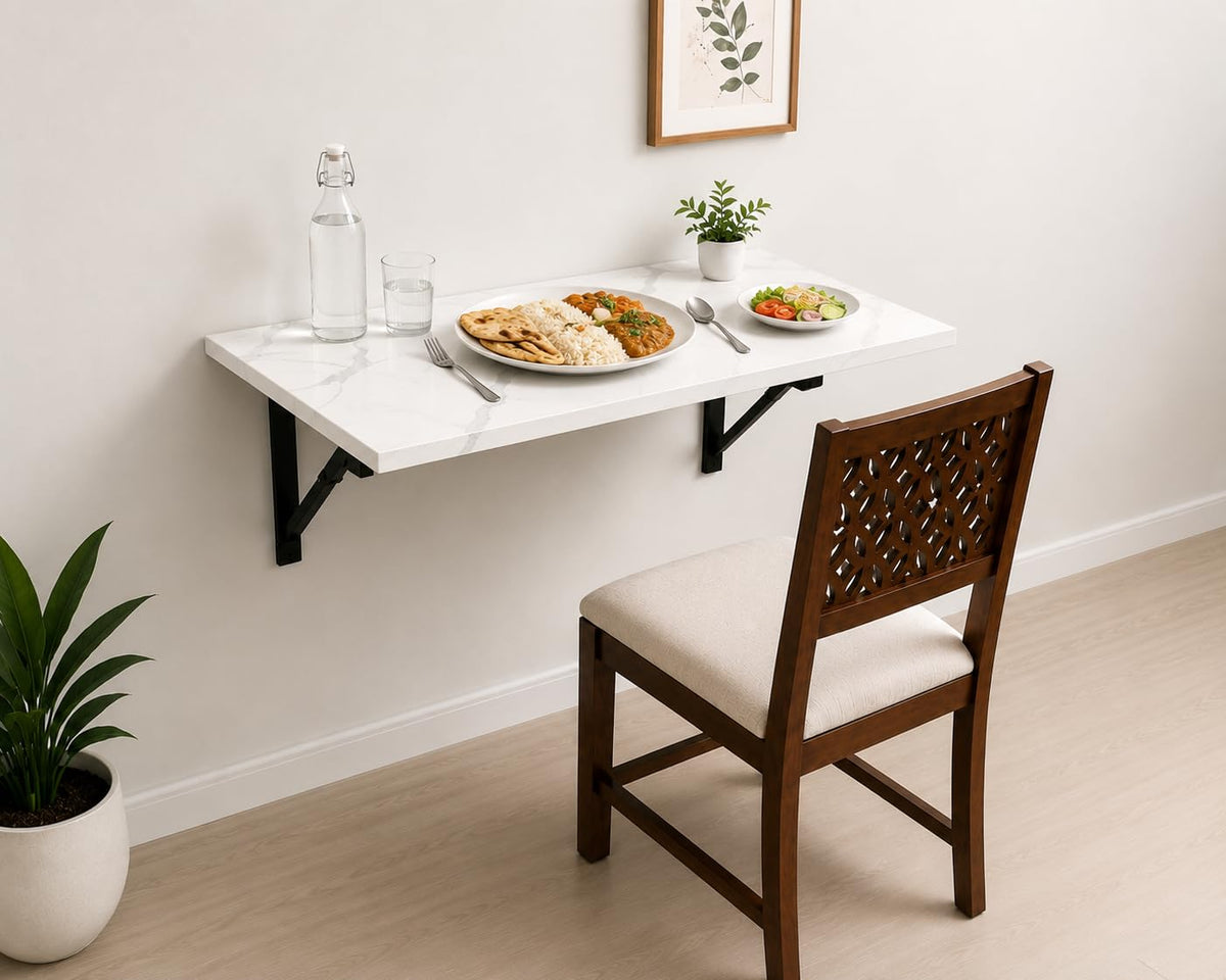 Timbworld Wall Mounted Foldable Dining Table With Solid Sheesham Wood Chair | 1 Seater Space Saving Dining Table For Kitchen | D
