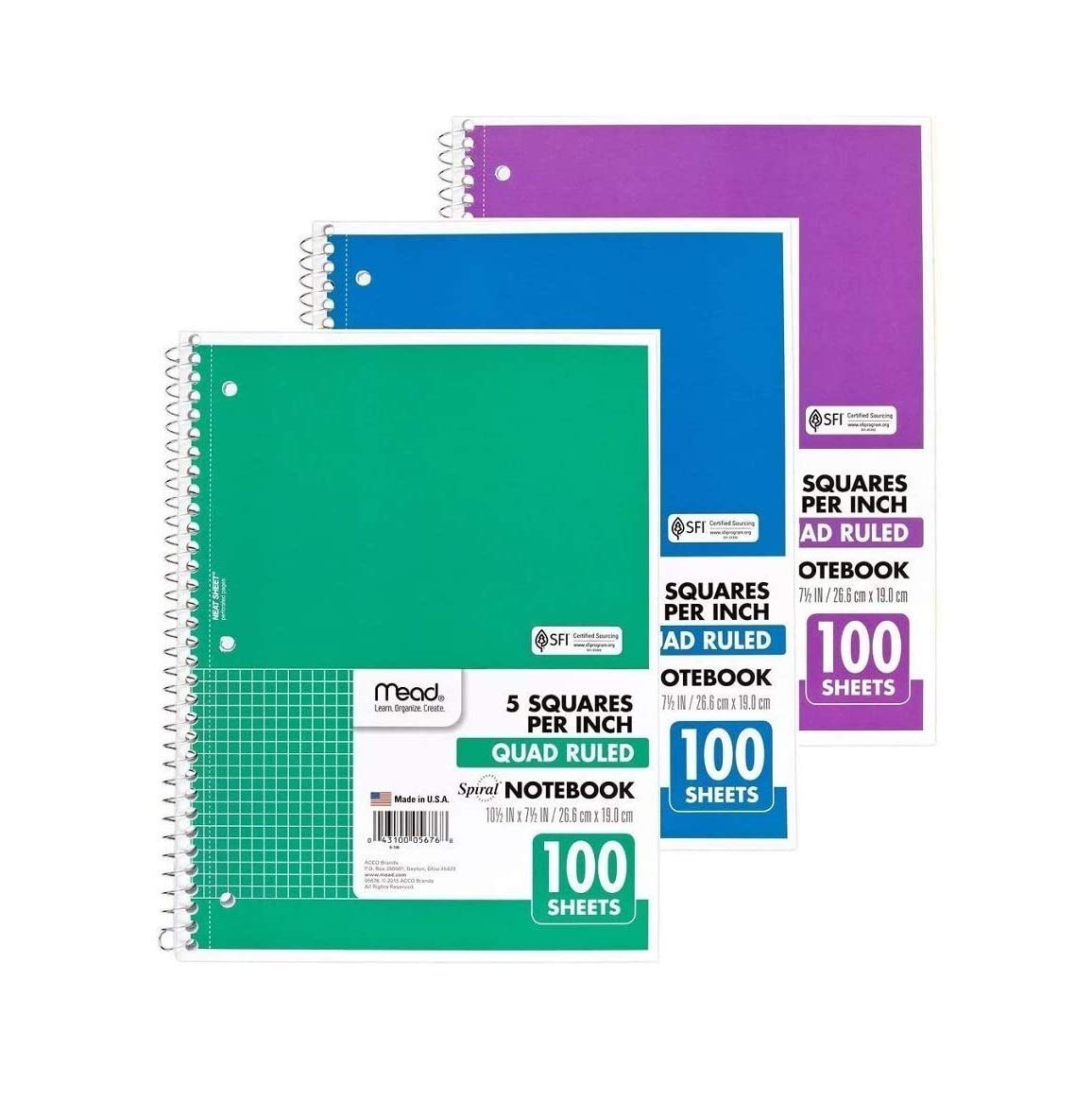 Spiral Quad 5Sq Rule 100Ct,Acco Brands Usa Llc,5676