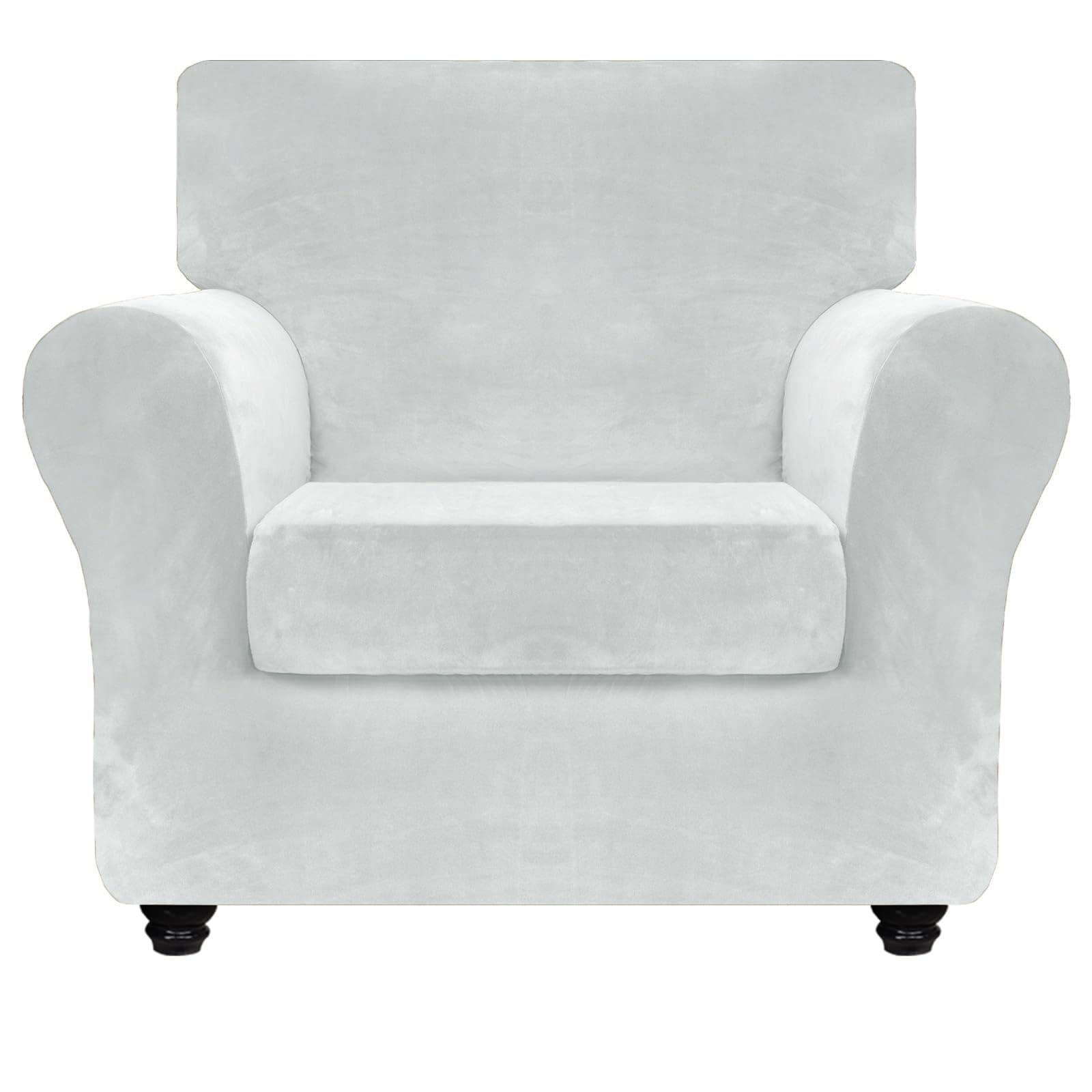 Znsayotx Luxury Velvet Chair Slipcovers With Arm 2 Piece Stretch Chair Covers For Living Room Thick Soft Armchair Slipcover Anti Slip Pet Friendly Furniture Protector (Silver Grey),32'-46'(1 Cushion)