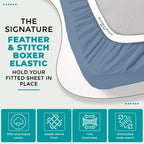 Feather & Stitch 100% Cotton 1 Piece Damask Stripe California King Fitted Sheet 500 Thread Count Blue 18 Inch Extra Deep Pocket Luxury Sateen Weave Stretchable Boxer Elastic Fits Mattress Perfectly