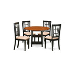 East West Furniture Suni5-Bch-C 5 Piece Dining Set Includes A Round Dining Room Table With Dropleaf & Shelves And 4 Linen Fabric Upholstered Chairs, 42X42 Inch, Black & Cherry