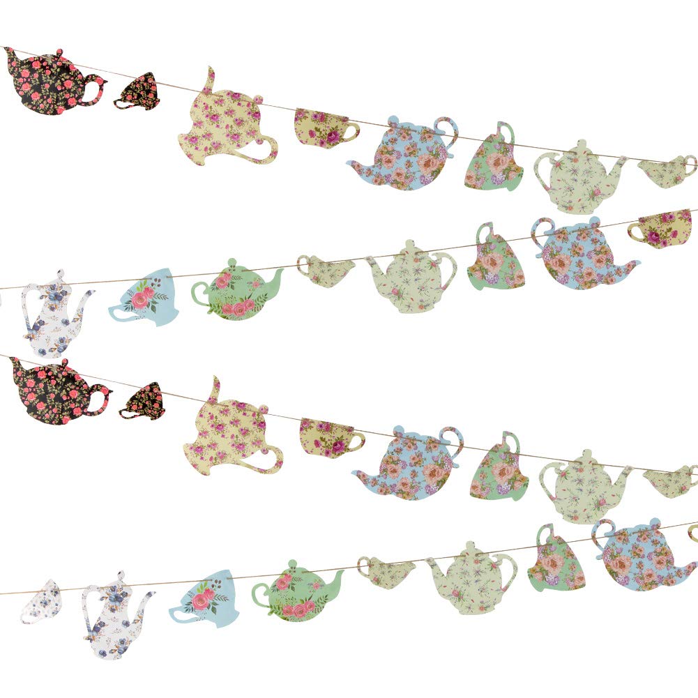 Tea Party Decoration Banner And Hanging Decorations Set Alice In Wonderland Party Garland Decor Teapot Teacup Flower Hanging Gar