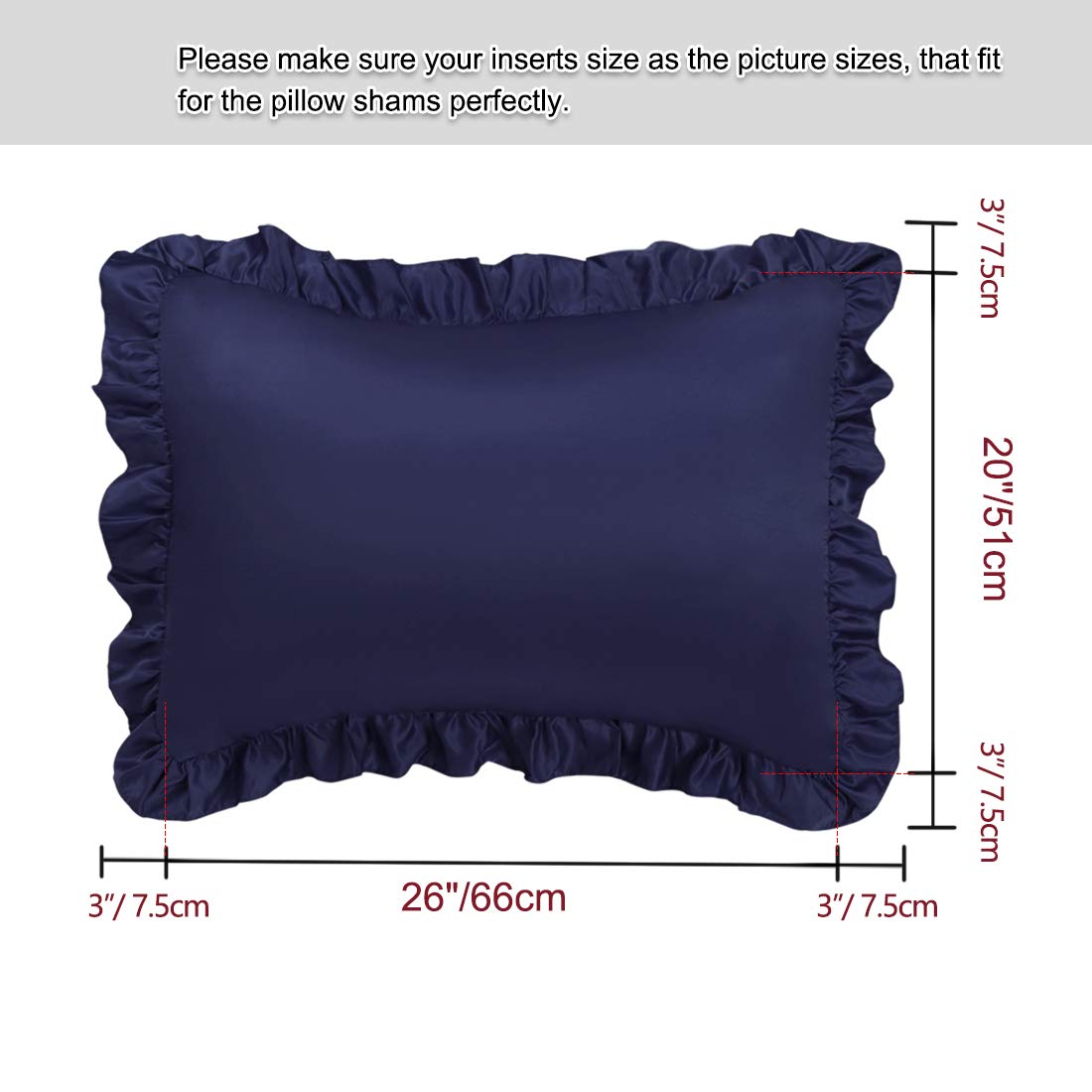 Piccocasa Satin Pillow Cases For Hair And Skin, 2-Pack-Ruffled Pillow Shams Oxford Pillowcases Covers With Envelope Closure Navy