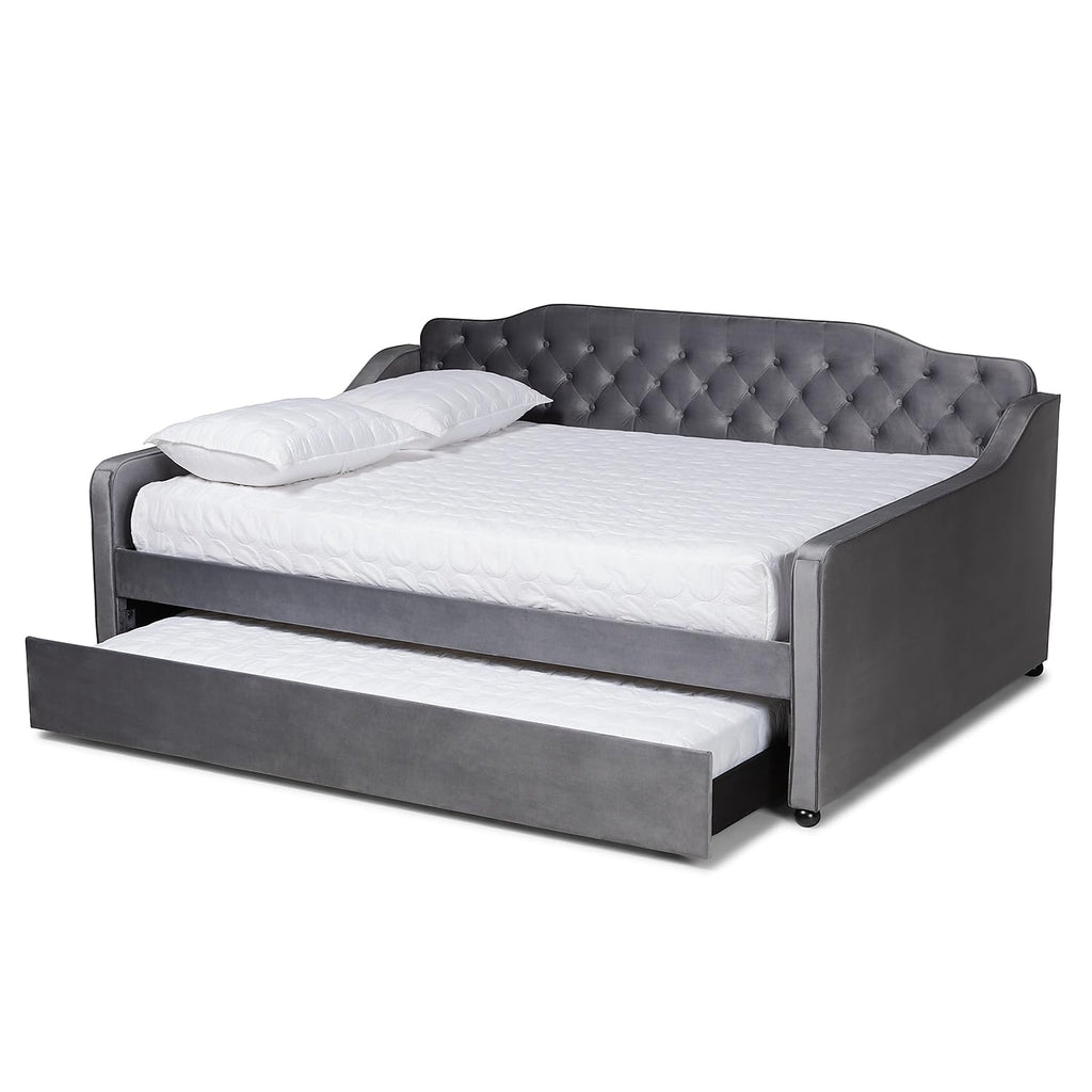 Baxton Studio Freda Daybed with Trundle, Full, Grey (164-10409-HiT)