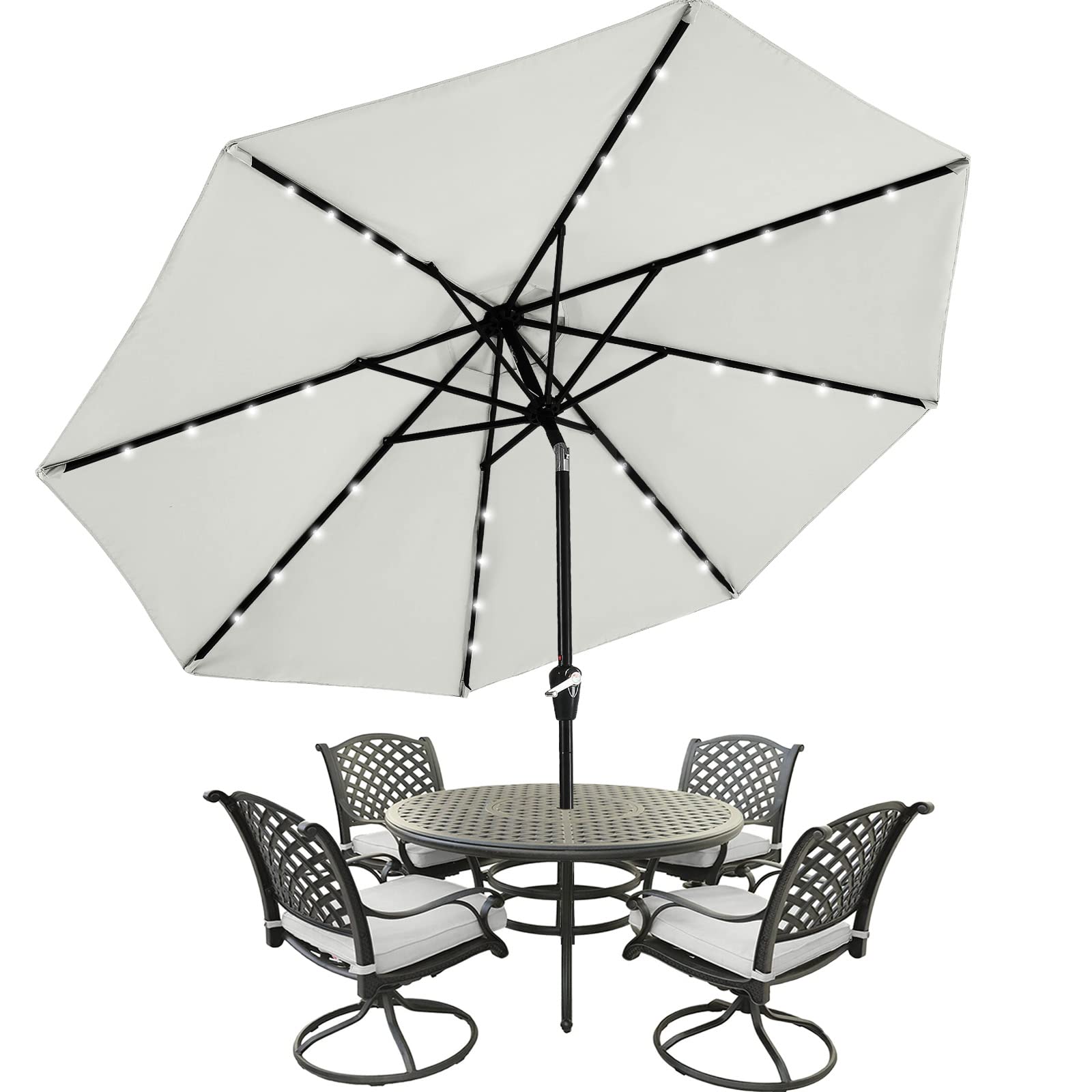 MASTERCANOPY Patio Umbrella with 32 Solar LED Lights -8 Ribs (9ft,Light Gray)