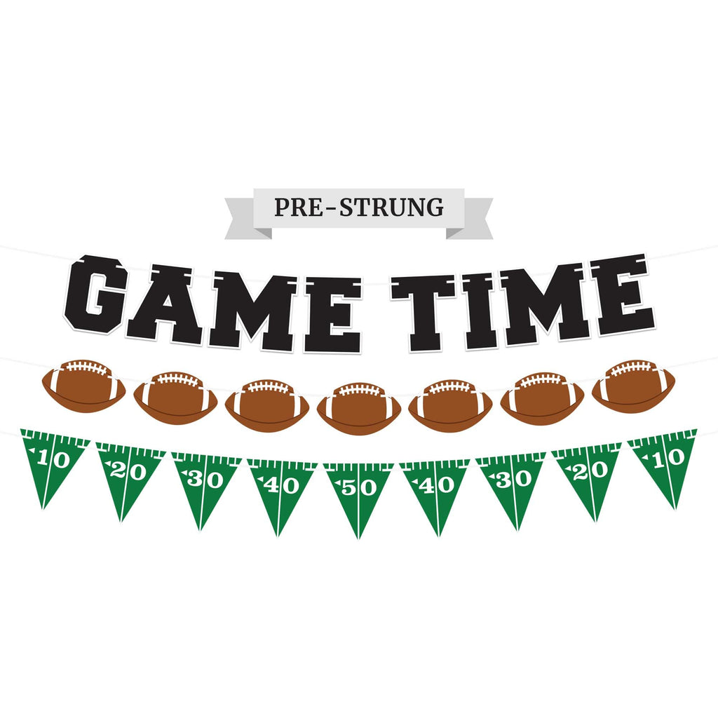 Pre-Strung Game Time Football Banner - NO DIY - Football Party Banner - Pre-Strung Garland on 6 ft Strands - Football Birthday P