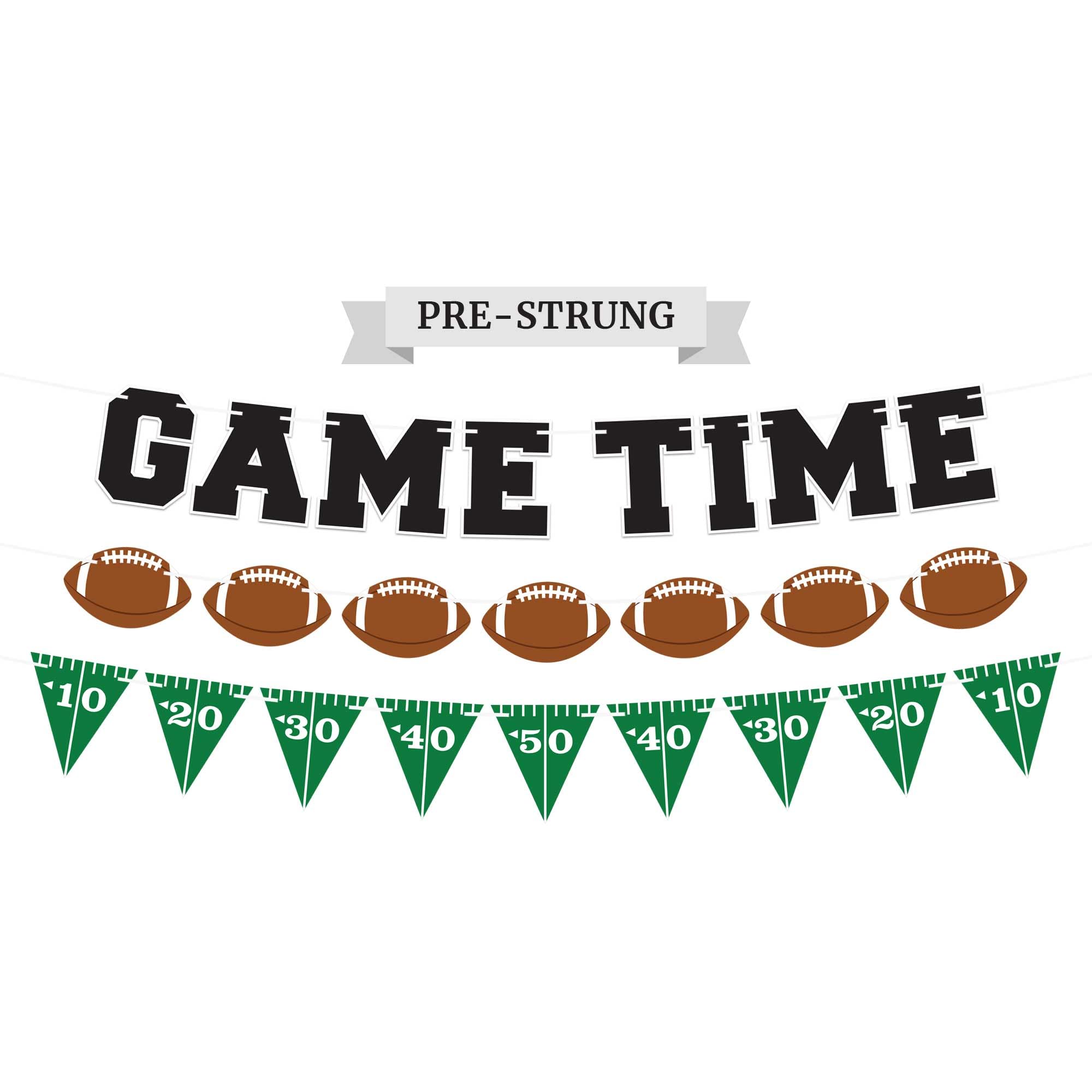 Pre-Strung Game Time Football Banner - NO DIY - Football Party Banner - Pre-Strung Garland on 6 ft Strands - Football Birthday P