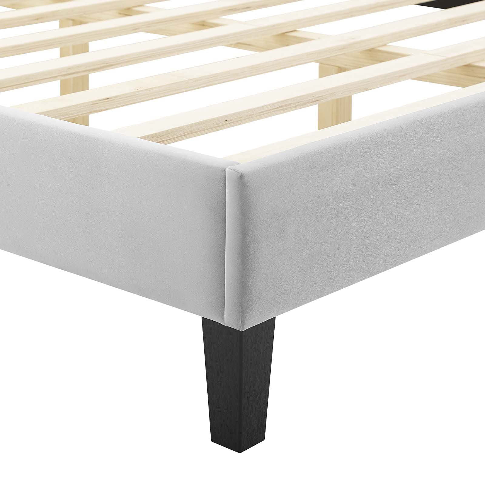 Modway Alexandria Tufted Performance Velvet Platform Bed with Black Wood Legs, Twin, Light Gray
