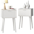 LAATOOREE Nightstands Set of 2, Small Side Table, Bedside Table with Fluted Door, Solid Wood Feet; Modern Mid-Century End Table 
