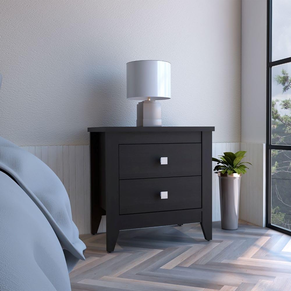 Nightstand More, Two Shelves, Four Legs - Black