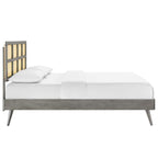 Modway Sidney Cane Rattan And Wood Full Platform Bed In Gray With Splayed Legs