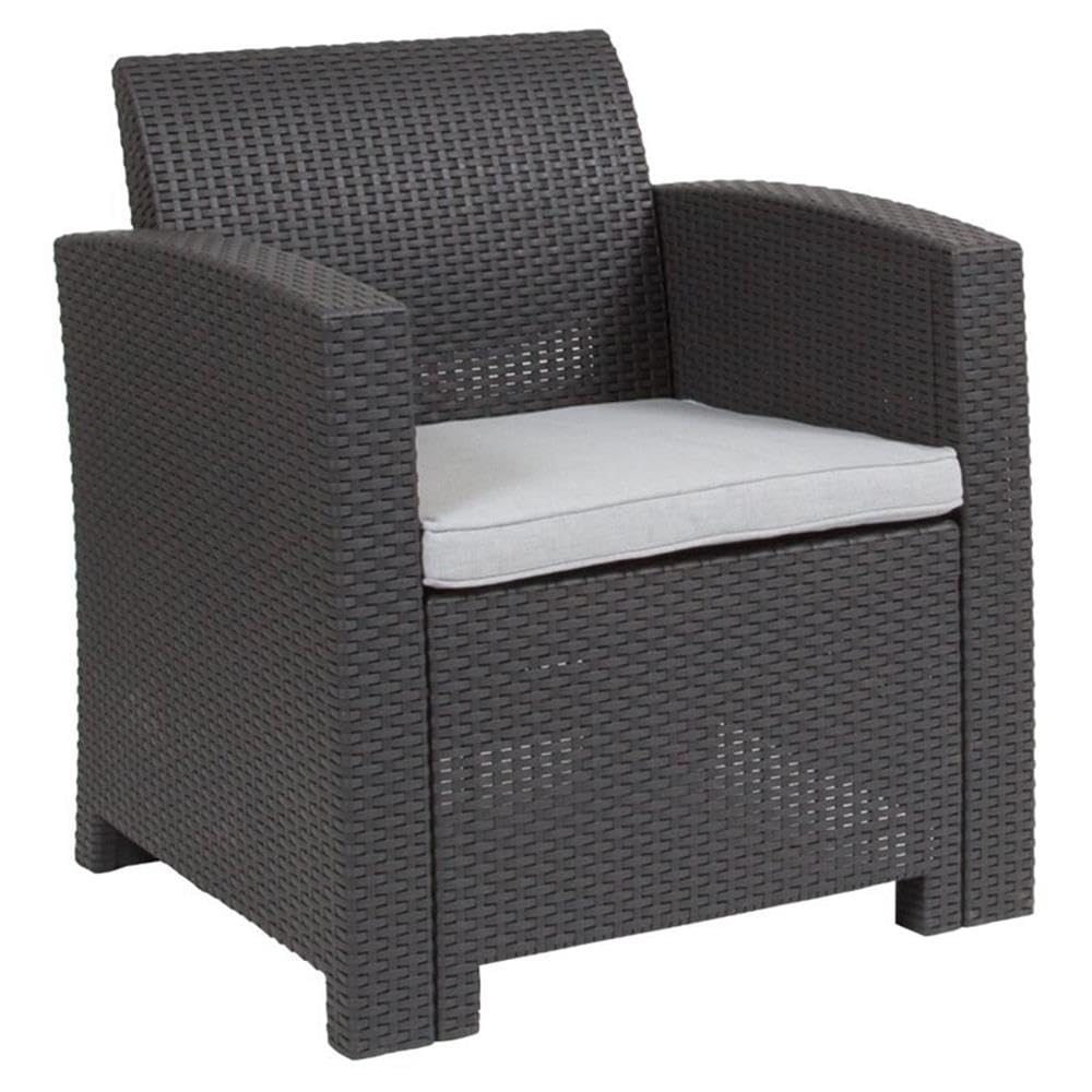 Flash Furniture 4 Piece Outdoor Faux Rattan Chair, Sofa and Table Set in Dark Gray, 30 x 67.5 x 27