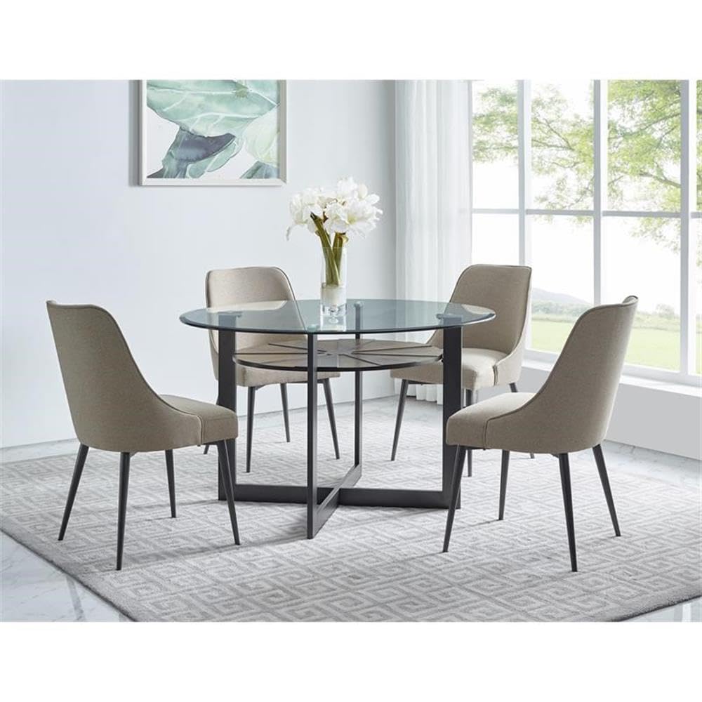 Steve Silver Co Upholstered Olson Side Chairs, Set of 2 Chairs, Mid-Century Design, Dining Room, Kitchen, Khaki, Upholstered Fabric, Iron Legs, 22" D x 20" W x 35" H, Khaki