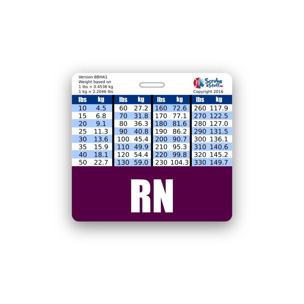 Rn Purple Badge Buddy Horizontal W/Height & Weight Conversions