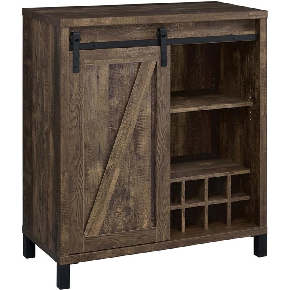 Coaster Furniture Sliding Door Rustic Oak Bar Cabinet 35.5" W x 15.5" D x 41.75" H 182852