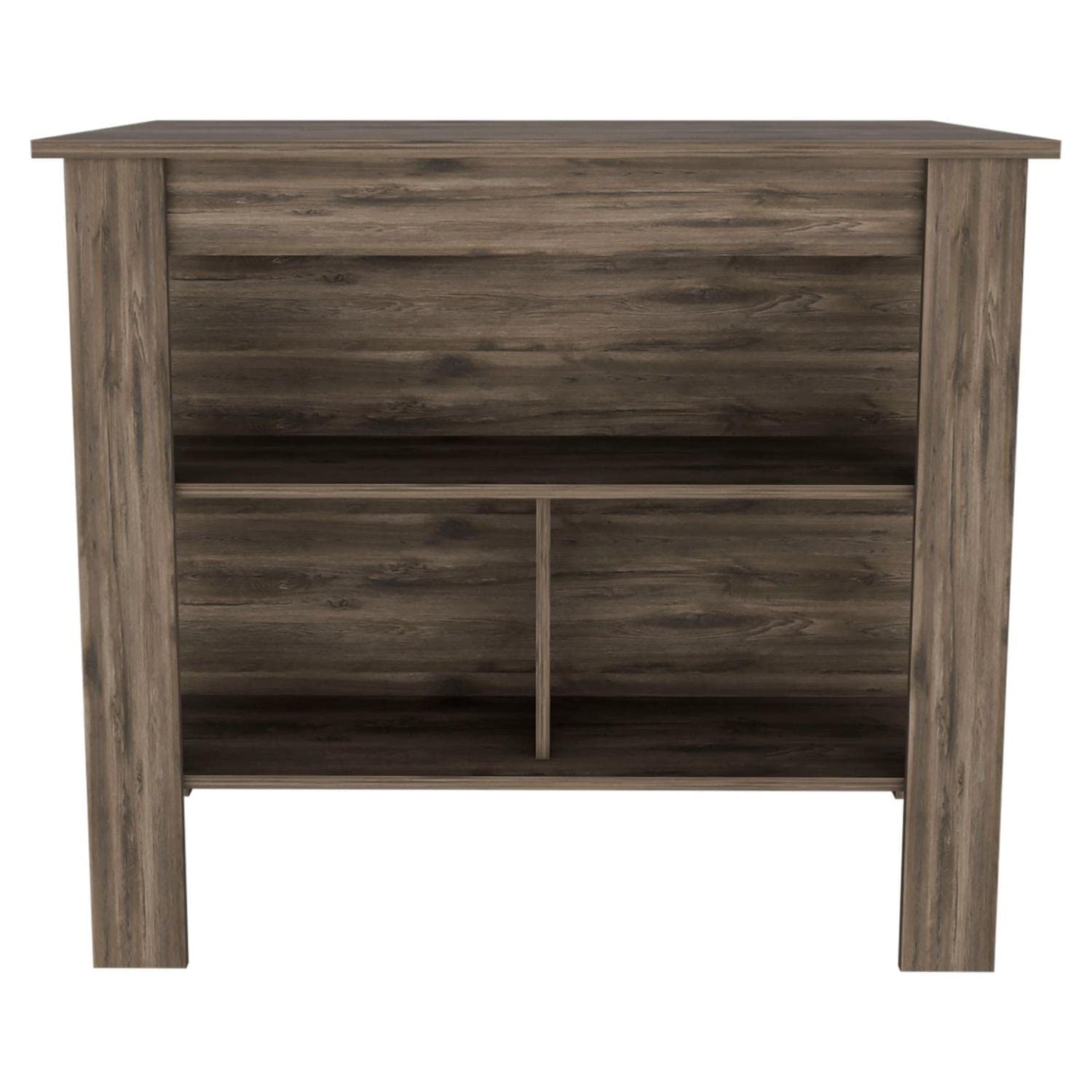 Kitchen Island, Kitchen Table 35" H, 4 Legs, 3 Open Storage Shelves, Dark Brown