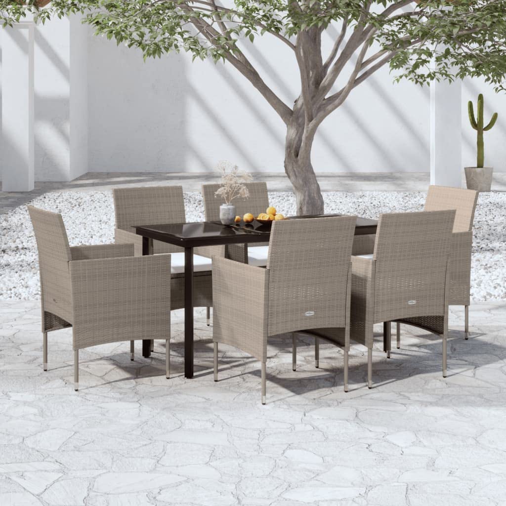 vidaXL Patio Dining Set 7 Piece with Cushions Garden Outdoor Lawn Yard Terrace Balcony Table and Chair Seat Seating Furniture Beige and Black