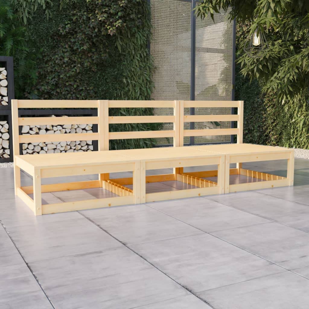 vidaXL Solid Wood Pine Patio 3-Seater Sofa Garden Outdoor Lawn Yard Terrace Balcony Wooden Seat Seating Sectional Middle Sofa Furniture