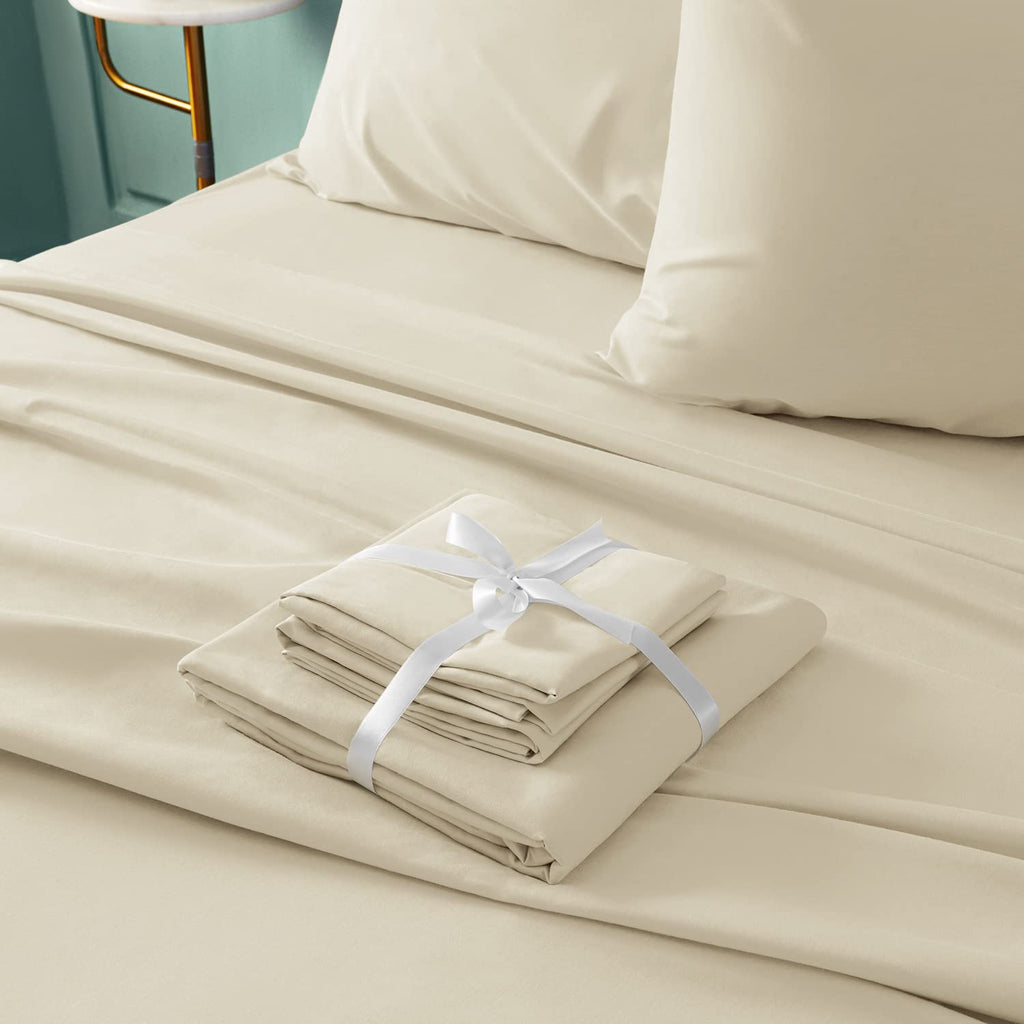 Bysure 6 Pieces Bed Sheets Set(Full, Cream/Beige) - Hotel Luxury Super Soft 1800 Thread Count 100% Microfiber Sheets With Deep P