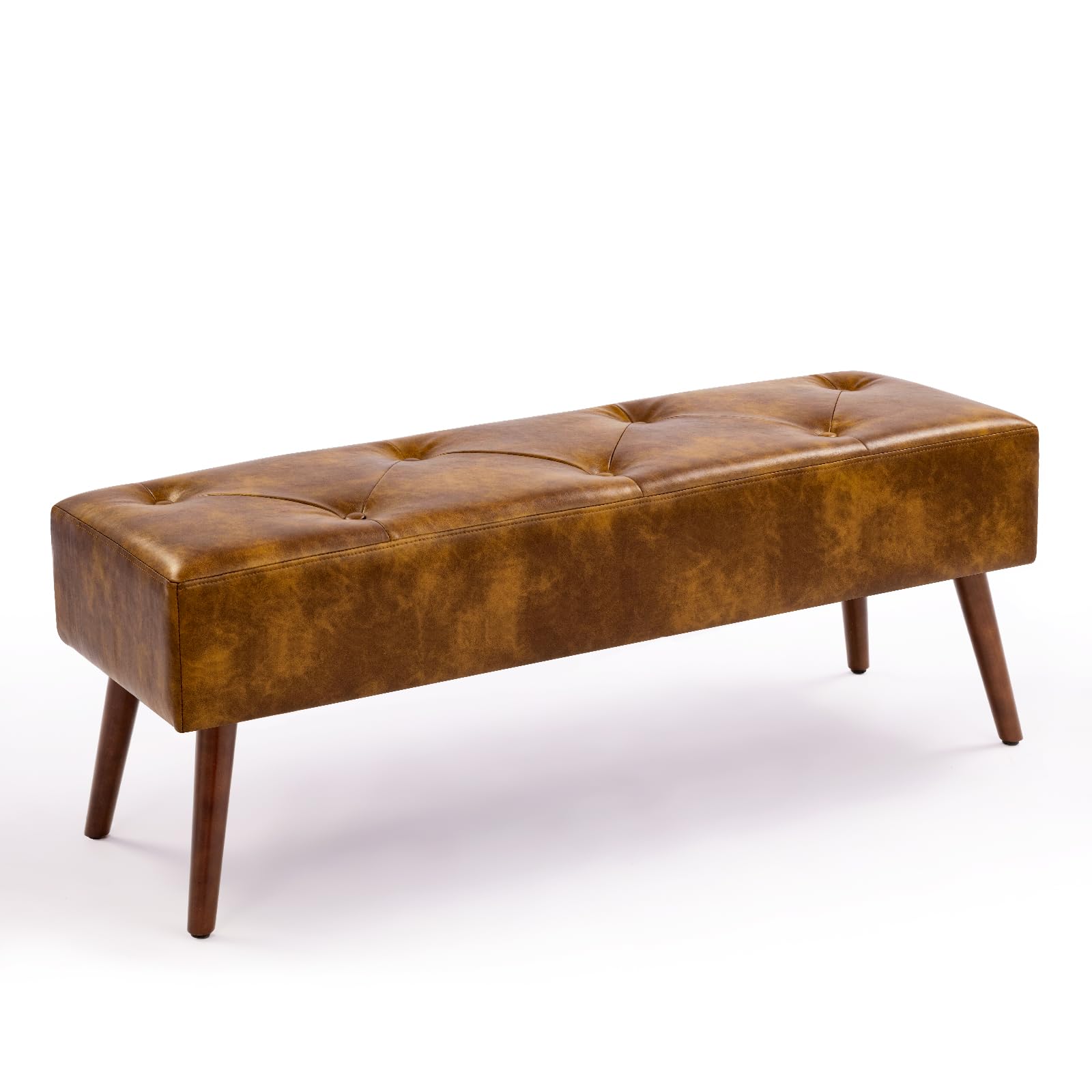 Furnimart Faux Leather Bench Ottoman, Tufted Button Bedroom Benches Footrest Stool in Solid Wood Legs, Long and Dining Bench, In