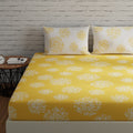 Huesland By Ahmedabad Cotton 144 Tc Fitted Sheet Double Bed Cotton With 2 Pillow Covers | 60 X 78 Inches | Yellow & White