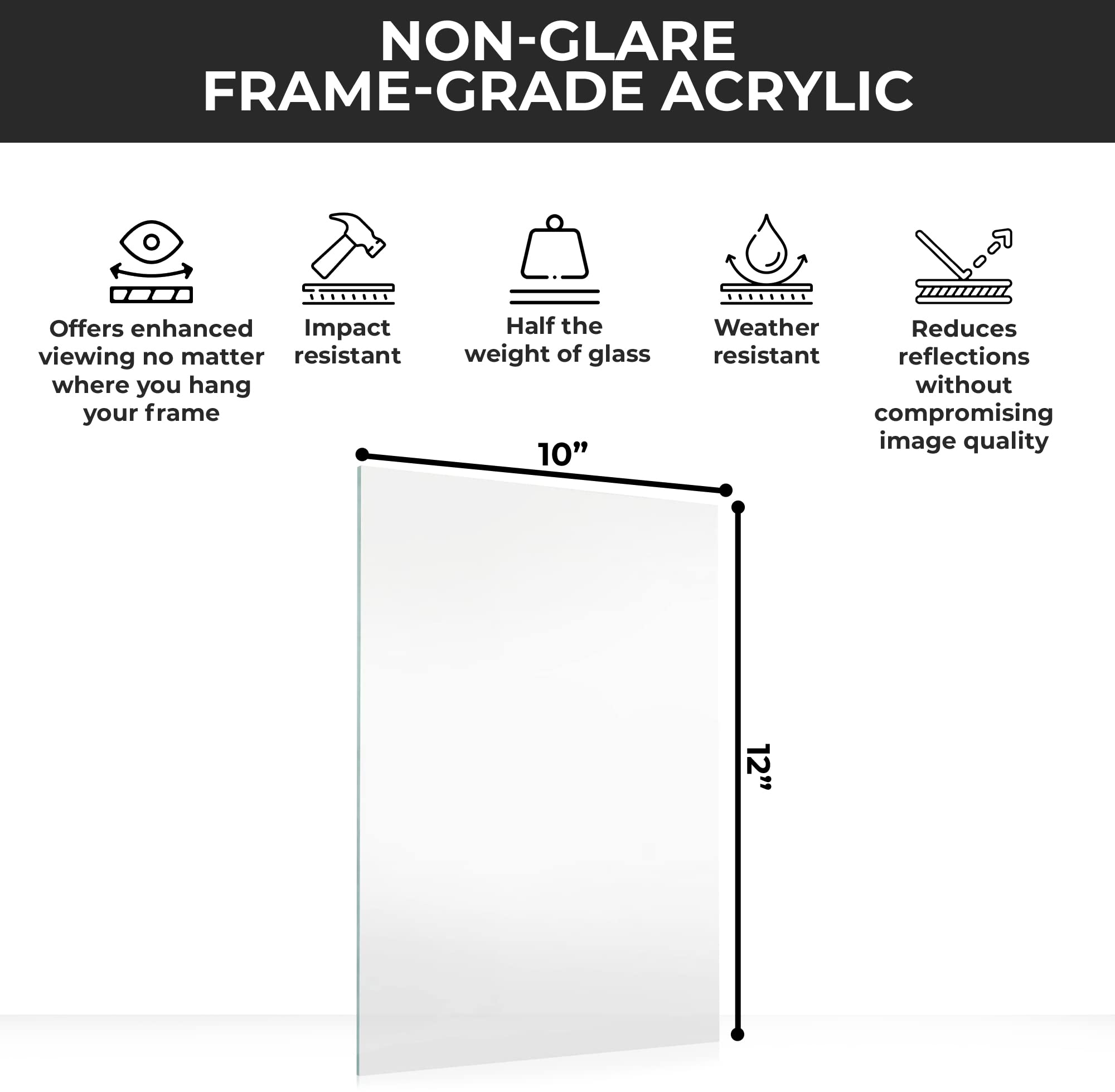 Countryarthouse Non-Glare Acrylic Replacement For 10X12 Picture Frame, Replacement Plexiglass For 10X12 Photo Frame, Uv-Resistan