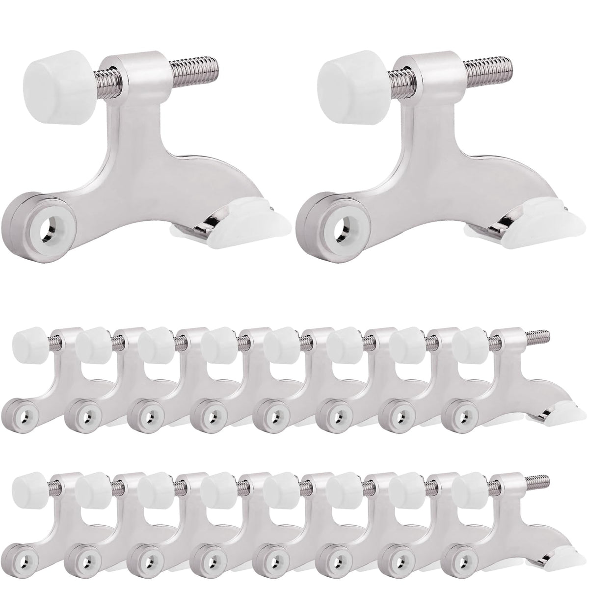 Obtanim 16 Pack Hinge Pin Door Stopper Heavy Duty Metal Adjustable Door Stops With Rubber Bumper Tips (Silver)