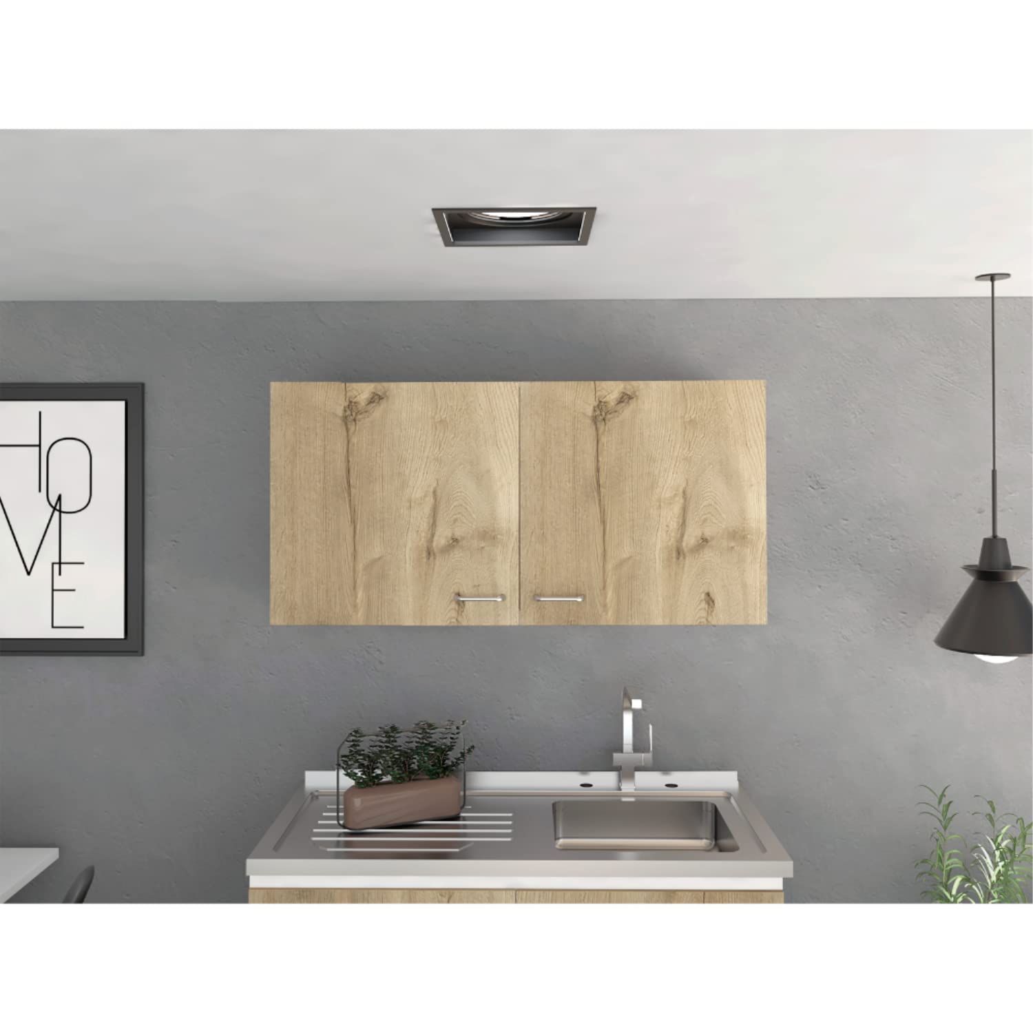Salento Double Door Wall Cabinet with 2 Inner Shelves, White/Light Oak