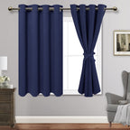 Jiuzhen Navy Blue Blackout Curtains With Tiebacks Thermal Insulated, Light Blocking And Noise Reducing Grommet Curtains For Bedroom And Living Room, Set Of 2 Window Curtain Panels, 52 X 45 Inch Length