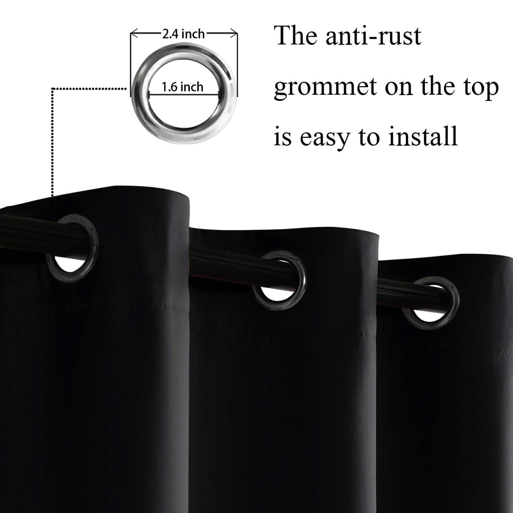Jiuzhen Black Blackout Curtains With Tiebacks - Thermal Insulated, Light Blocking And Noise Reducing Grommet Curtain Drapes For Bedroom And Living Room, Set Of 2 Panels, 42 X 54 Inch Length