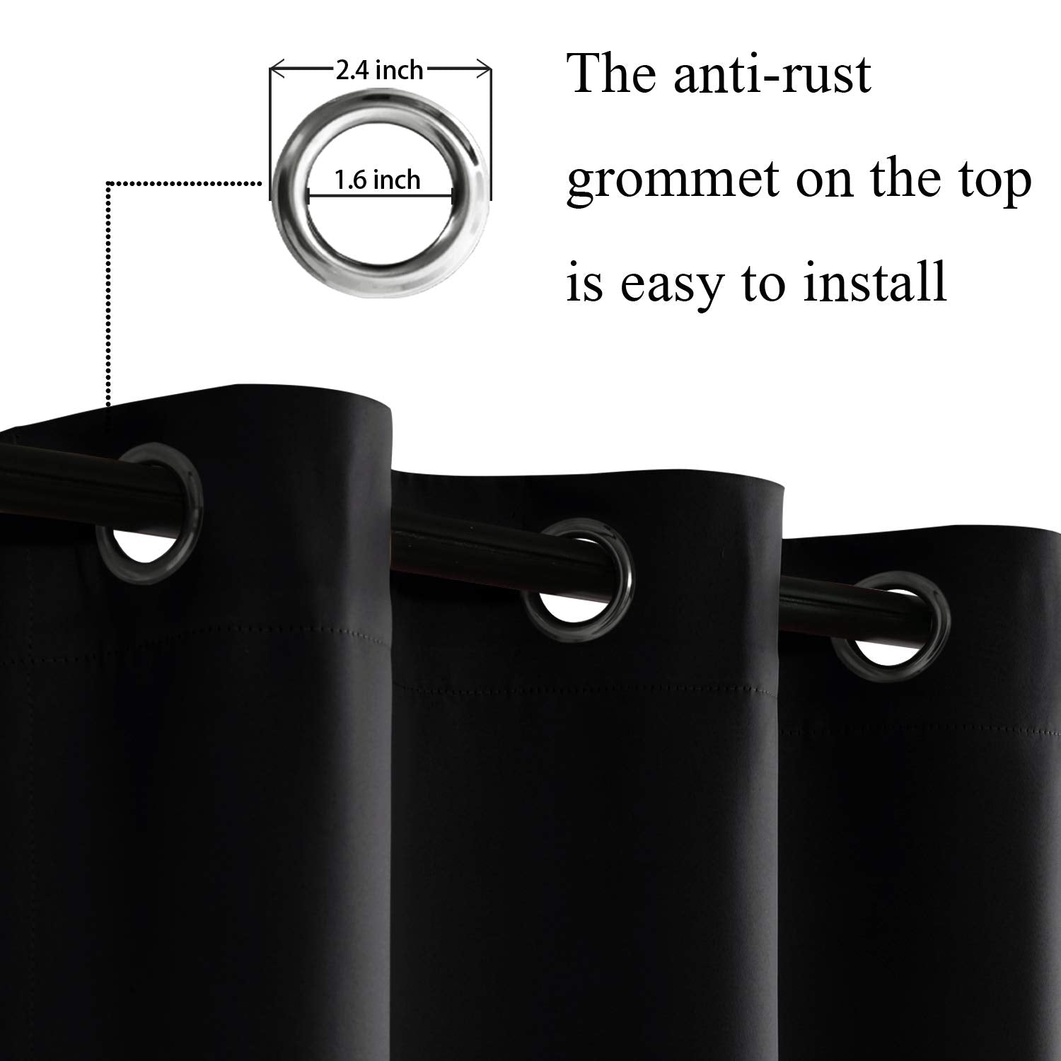 Jiuzhen Black Blackout Curtains With Tiebacks - Thermal Insulated, Light Blocking And Noise Reducing Grommet Curtain Drapes For Bedroom And Living Room, Set Of 2 Panels, 38 X 54 Inch Length